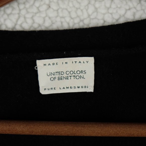 United Colors Of Benetton Sweater Womens Large Black Lambswool Lightweight Open - Picture 7 of 8